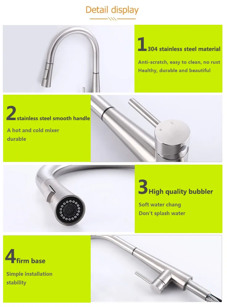 304 Stainless Steel Touch Sensor Pull out Kitchen Mixer Faucet