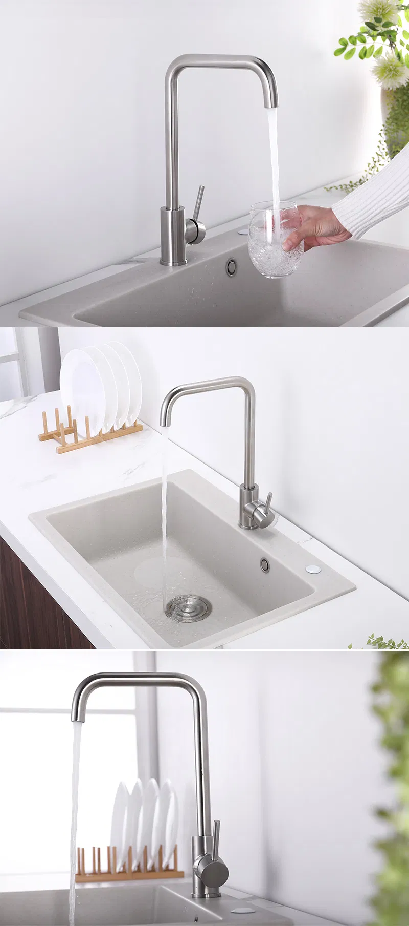360 Rotating 304 Stainless Steel Hot and Cold Mixer Kitchen Faucet