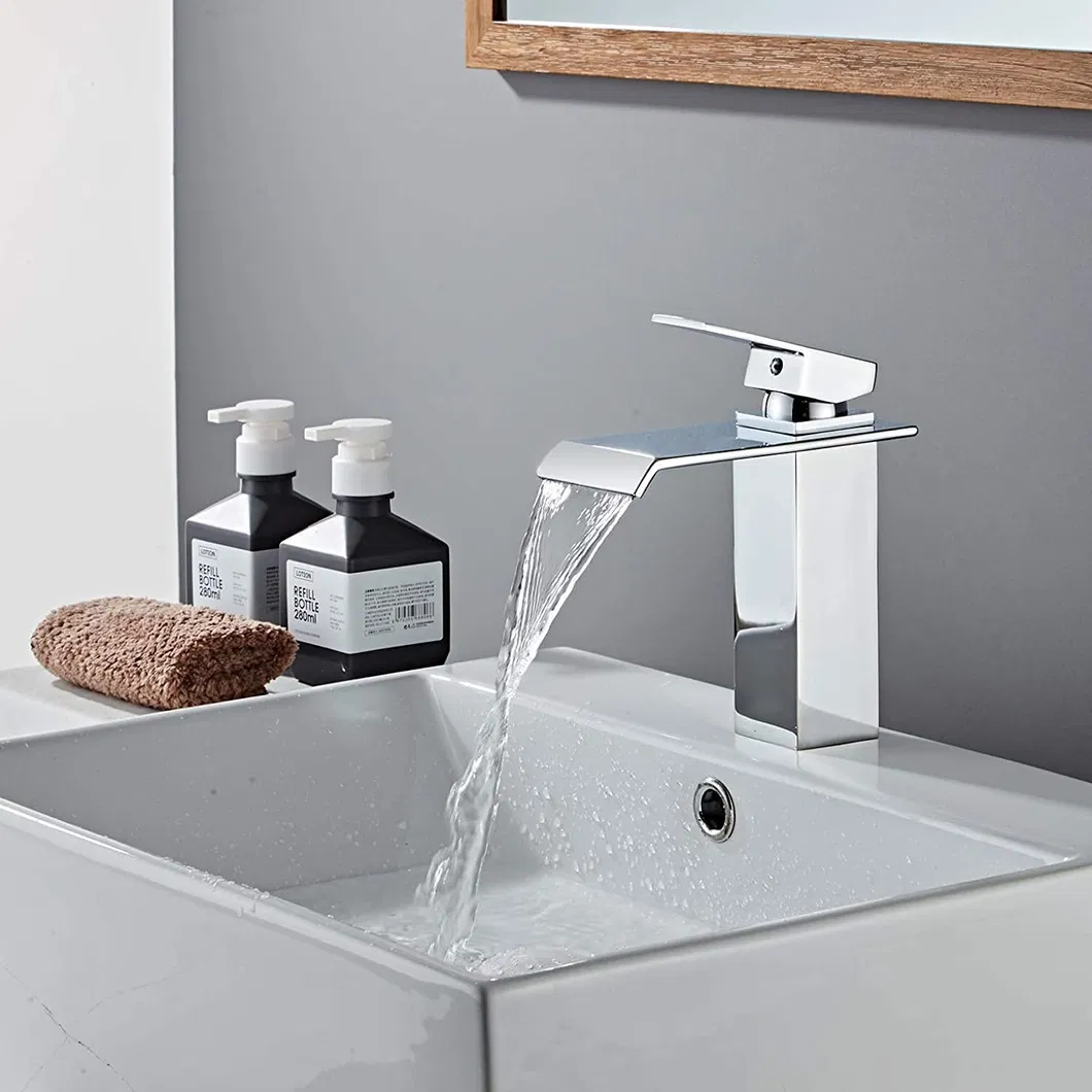 Aquacubic Cupc Brass Body Single Handle Deck Mount Faucet Chrome Bathroom Tap Face Basin Faucet