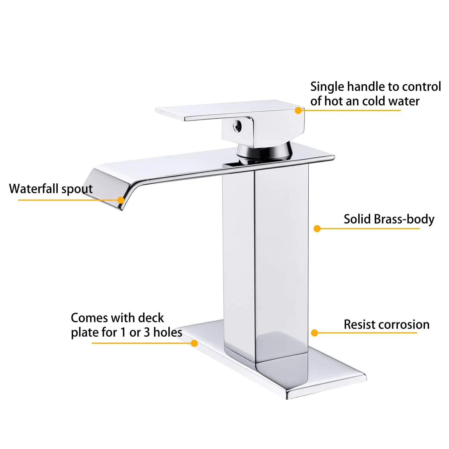 Aquacubic Cupc Brass Body Single Handle Deck Mount Faucet Chrome Bathroom Tap Face Basin Faucet