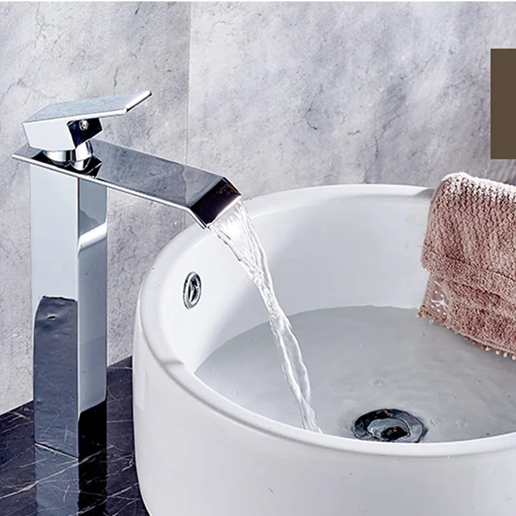 Aquacubic Cupc Lead-Free Brass Single Hole Tall Bathroom Faucet Chrome Waterfall Bath Sink Faucet High
