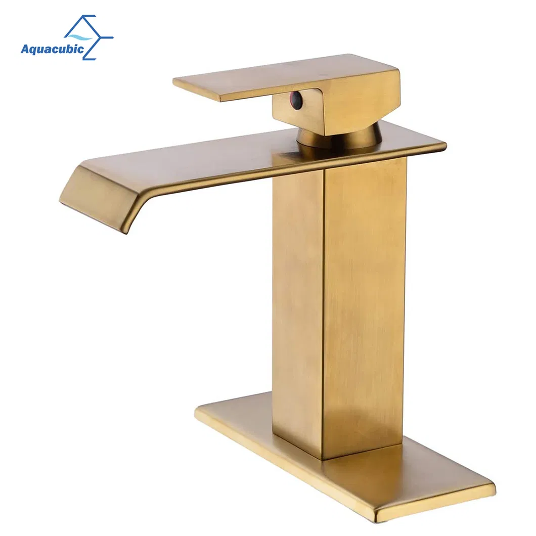 Aquacubic New Style Lavatory Luxury Cupc Single Handle Brass Waterfall Basin Faucet Rose Gold
