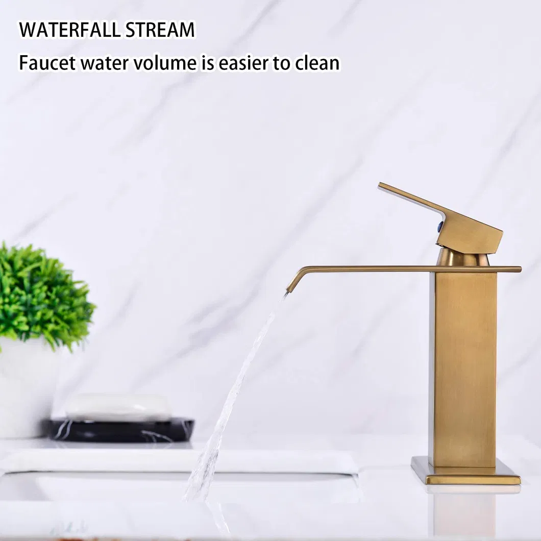 Aquacubic New Style Lavatory Luxury Cupc Single Handle Brass Waterfall Basin Faucet Rose Gold