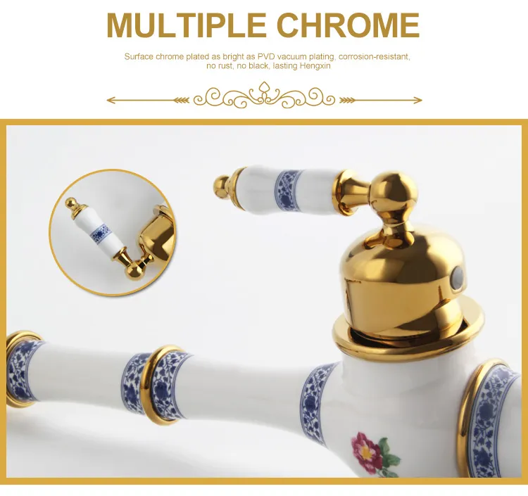 Bathroom Accessories Sanitary Ware Ceramic Brass Shower Antique Sink Basin Kitchen Water Mixer Bibcock Faucet Tap (Zf-608G)