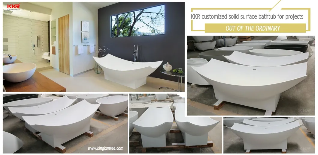 European Modern White Matt Solid Surface Oval Freestanding Bathtub