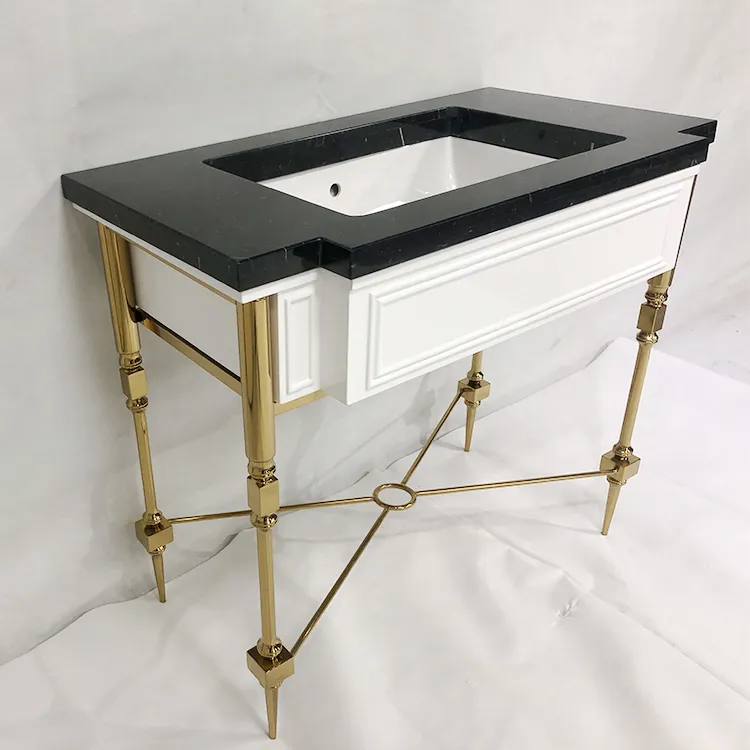 Factory Custom Bathroom Furnitures Black Top Marble Washstand for Hotel