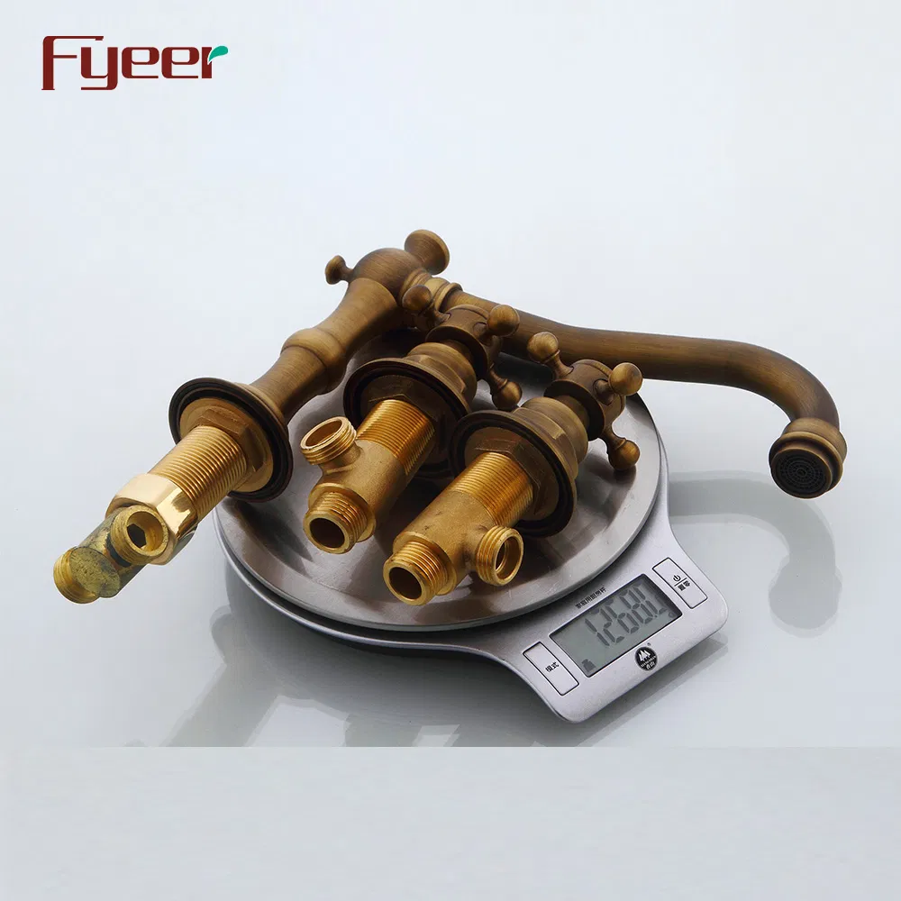 Fyeer Widespread Antique Brass Basin Water Tap