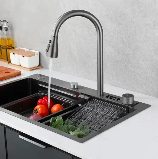 A Waterfall-Style Dual-Button Kitchen Faucet