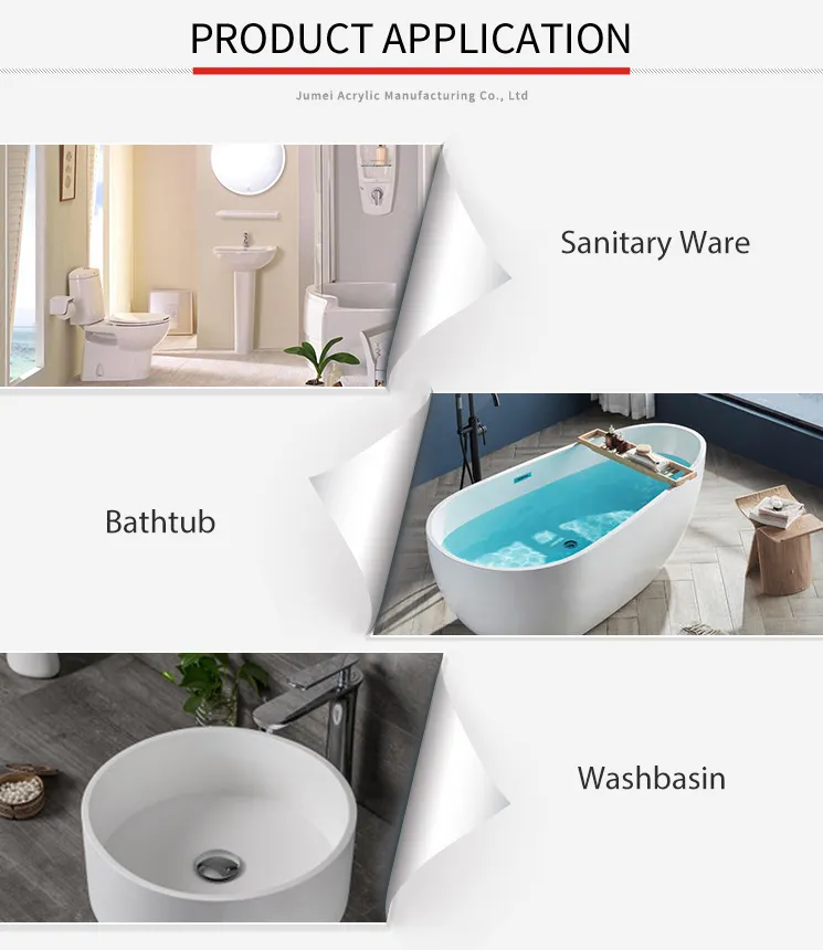 Jumei ISO CE De RoHS Reach Certificated Santiary Bathtub Acrylic Sheet for Baths Bathtub, SPA, Shower Trays