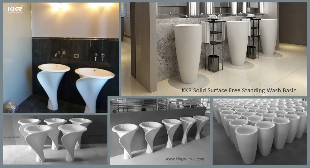 Kkr White Modern Solid Surface Stone Bathroom Pedestal Basin Sink