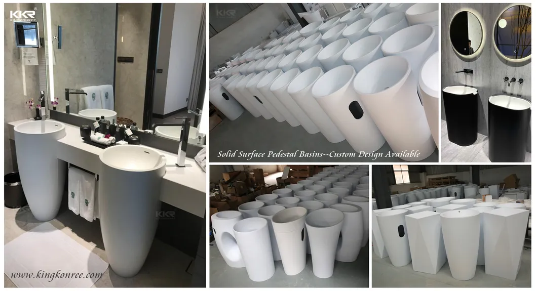 Kkr White Modern Solid Surface Stone Bathroom Pedestal Basin Sink