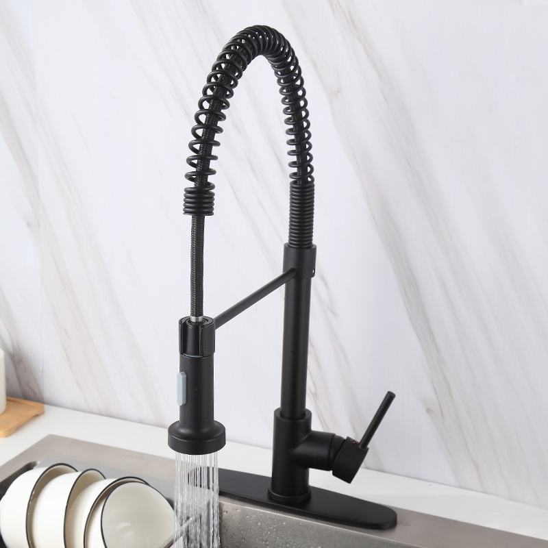 Luxury Design Pull Down Kitchen Faucet Tap 8560 Single Hole 360 Degree Black Kitchen Faucet