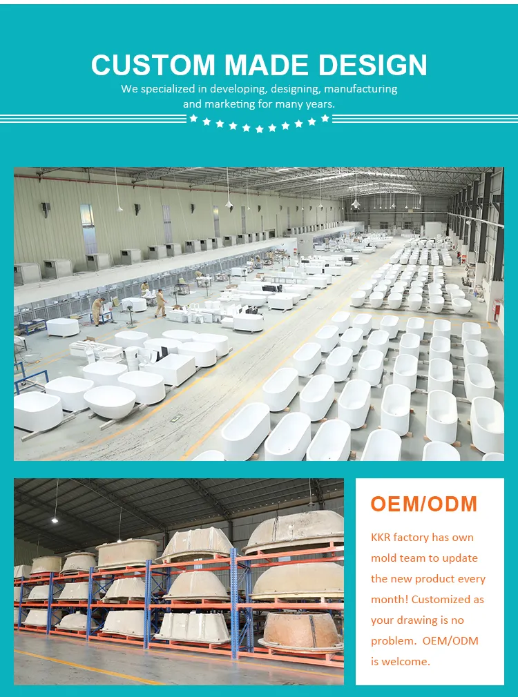 Modern Luxury Bath Stone Resin Crystal Clear Resin Bath Tubs