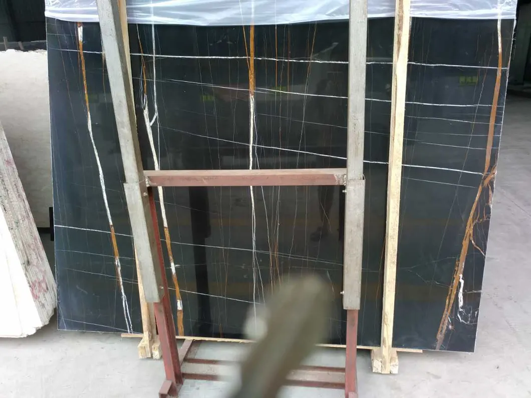 Polished Marquina Tunisia Laurent Stone Floor Tiles Noir Black Marble