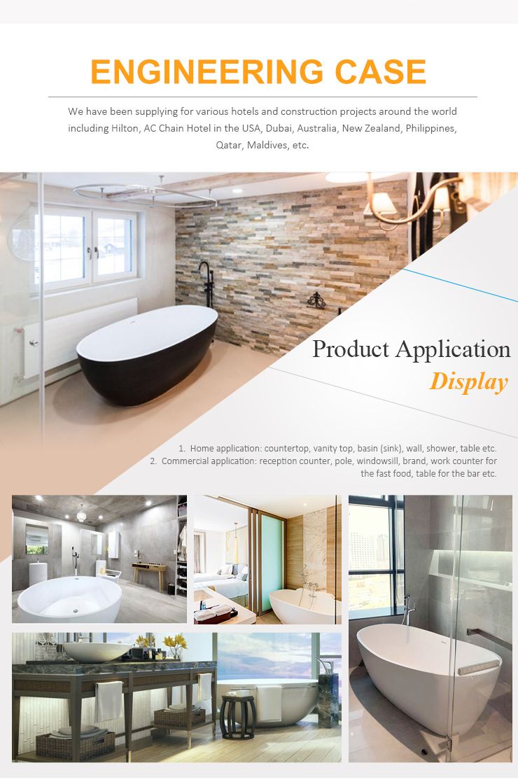 Solid Surface Resin Stone Modern Villa Homestay Design Solid Surface Stone Freestanding Bathtub