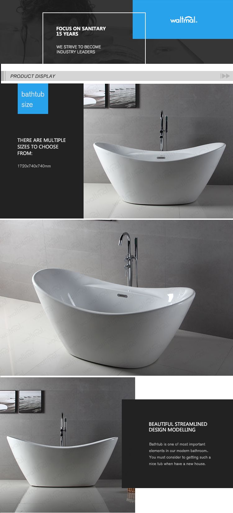 Zhejiang Province Acrylic Standing Alone Bathtubs